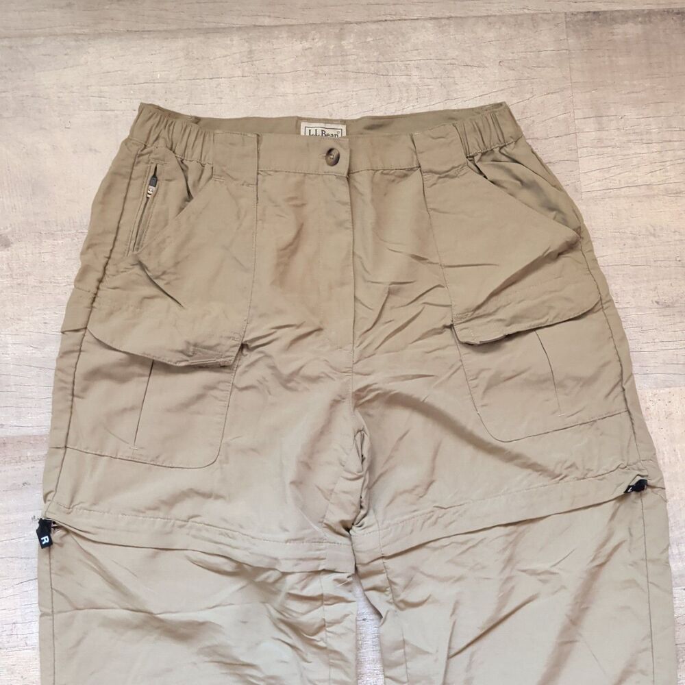 Women’s L.L.Bean Outdoor Hiking Pants Medium Khaki Nylon Cargo Stretch Waist M - Picture 7 of 8